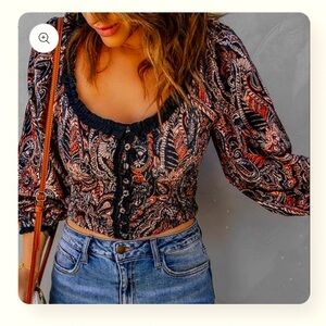 Free People Dare Me Paisley Velvet Blouse Size Large NWOT